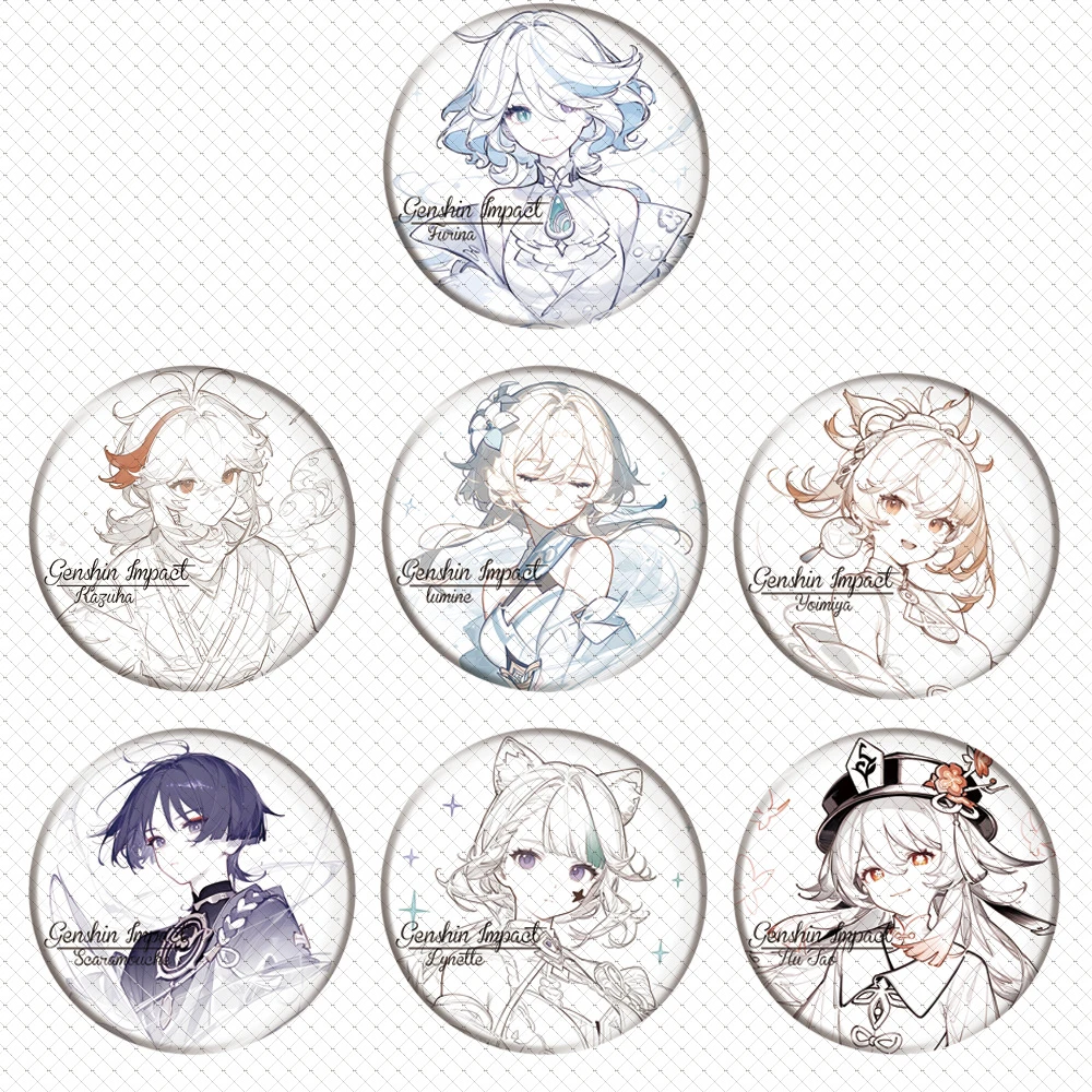 原神线稿系列素描风双闪徽章散兵宵宫荧胡桃万叶谷子芙宁娜吧唧