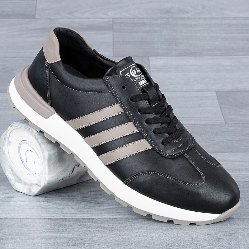 真皮德训鞋春季新款头层牛皮休闲运动跑步鞋轻便橡胶发泡底休闲鞋