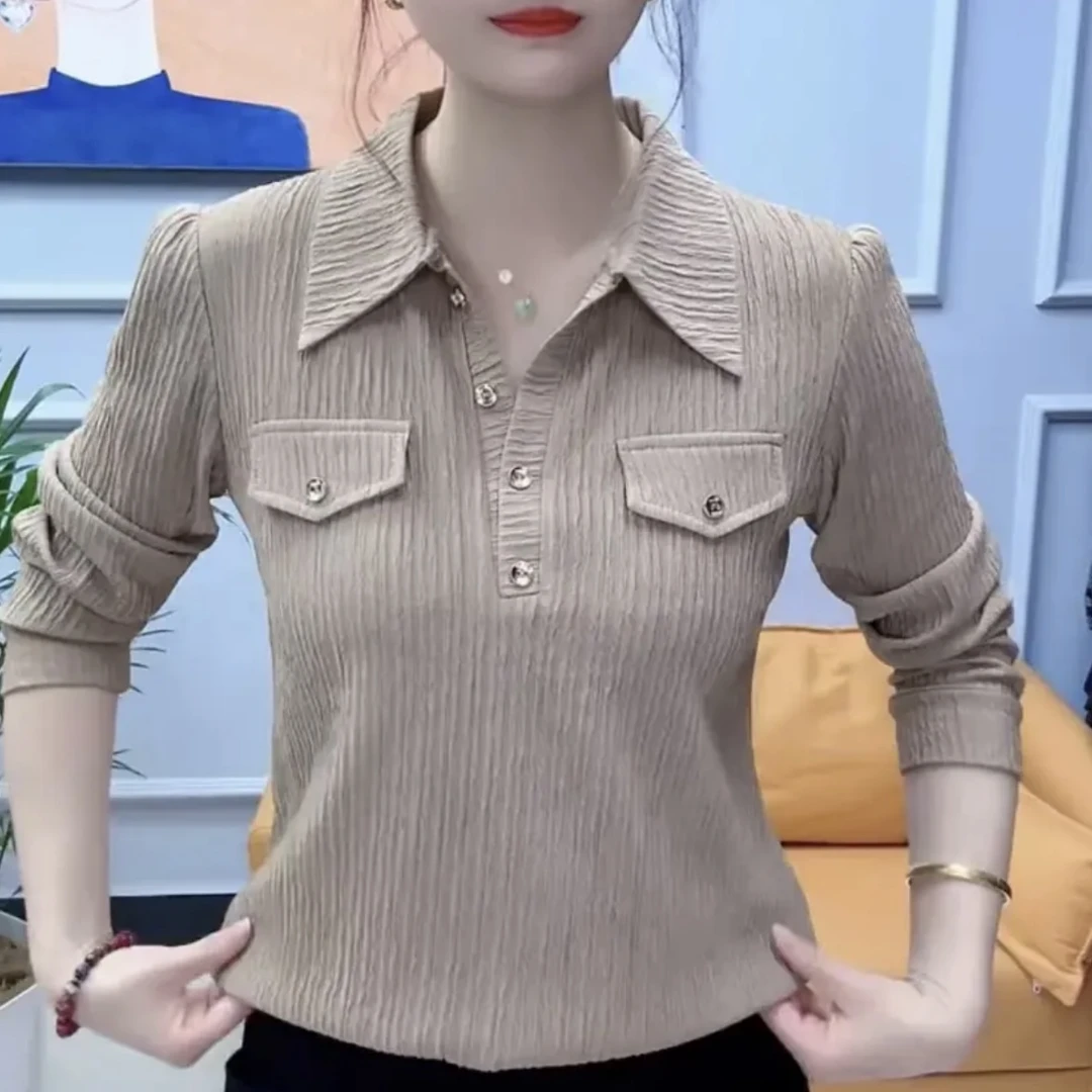 028春秋新款百搭皱打底衫妈妈装上衣