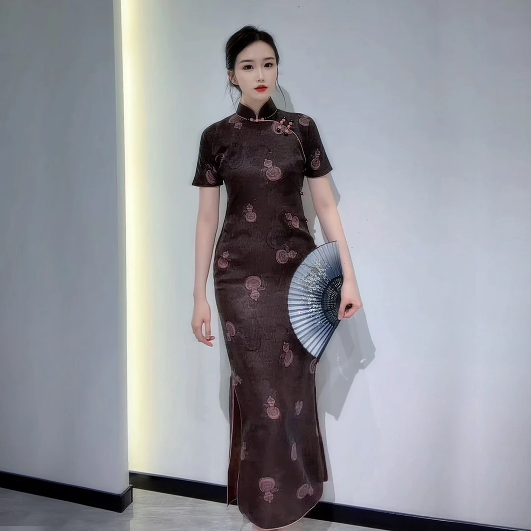 『福禄』桑蚕丝透孔罗红云纱设计感新款手工全开襟古法旗袍