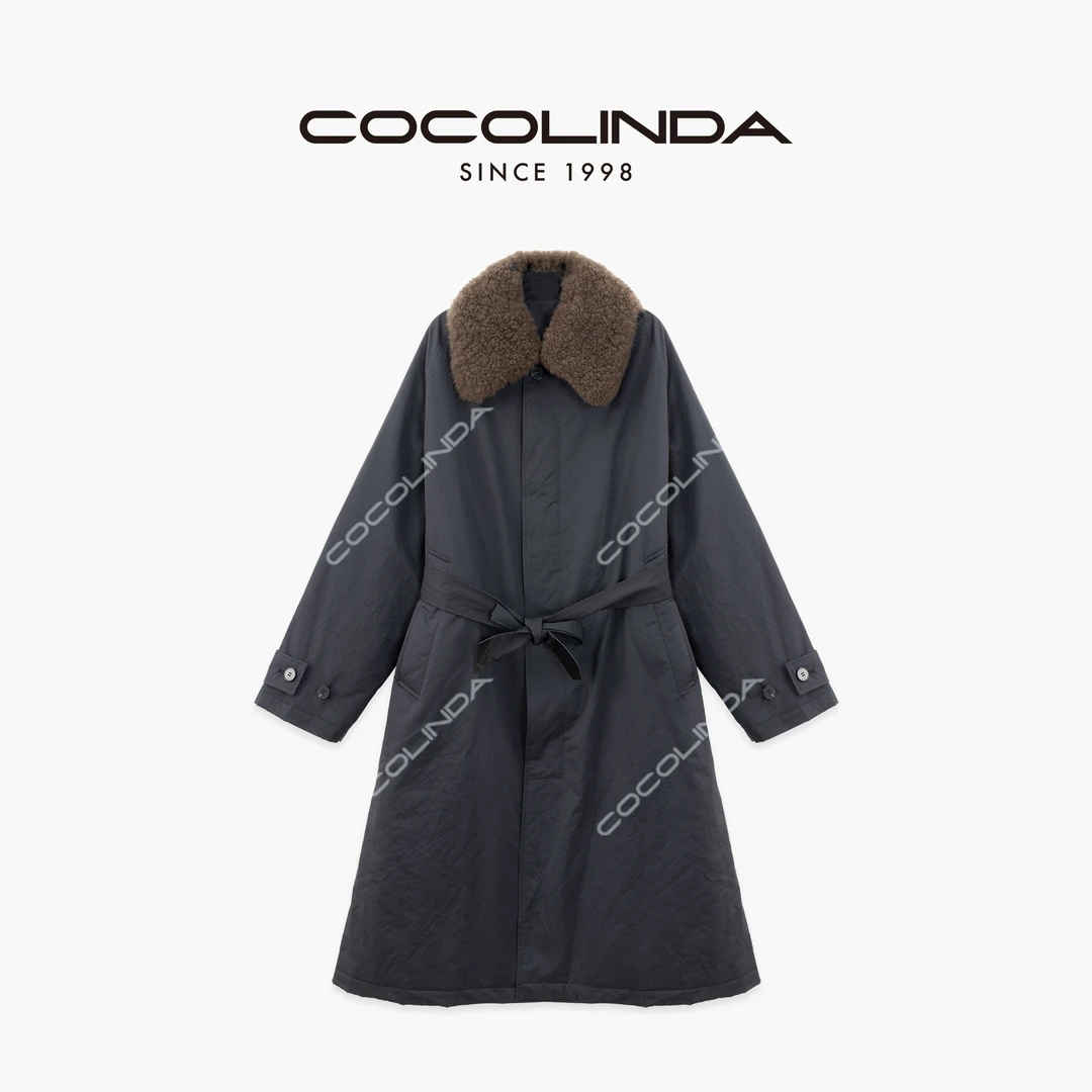 COCOLINDA |日本进口三防超轻（可拆卸山羊绒毛领）中长款棉服C5274