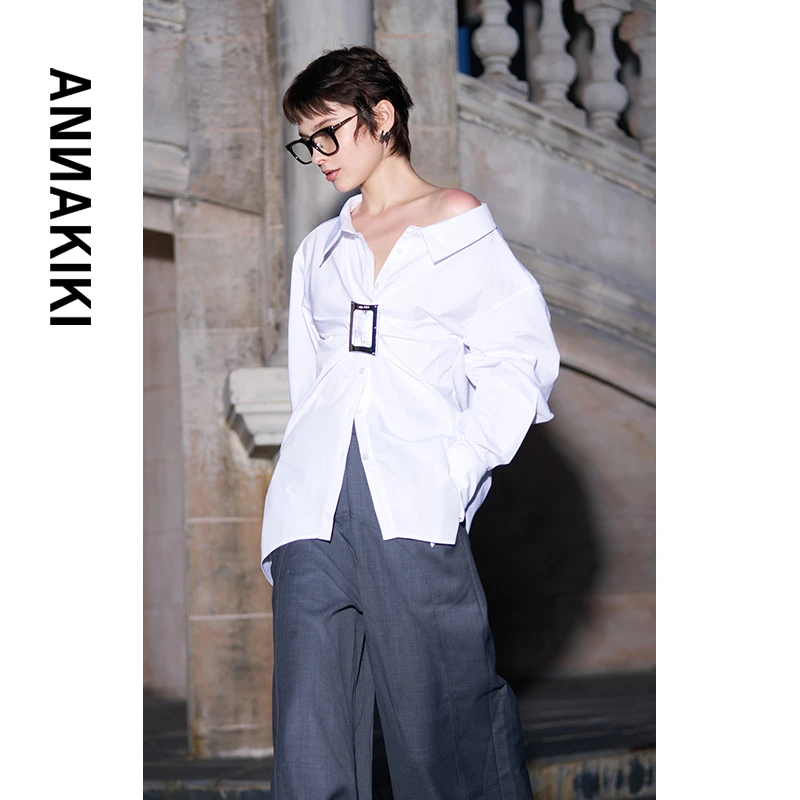 ANNAKIKI 日字扣褶皱衬衫 3D2B0308H001