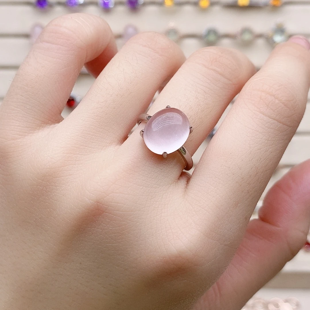 芙蓉石银S925镶嵌发饰戒指