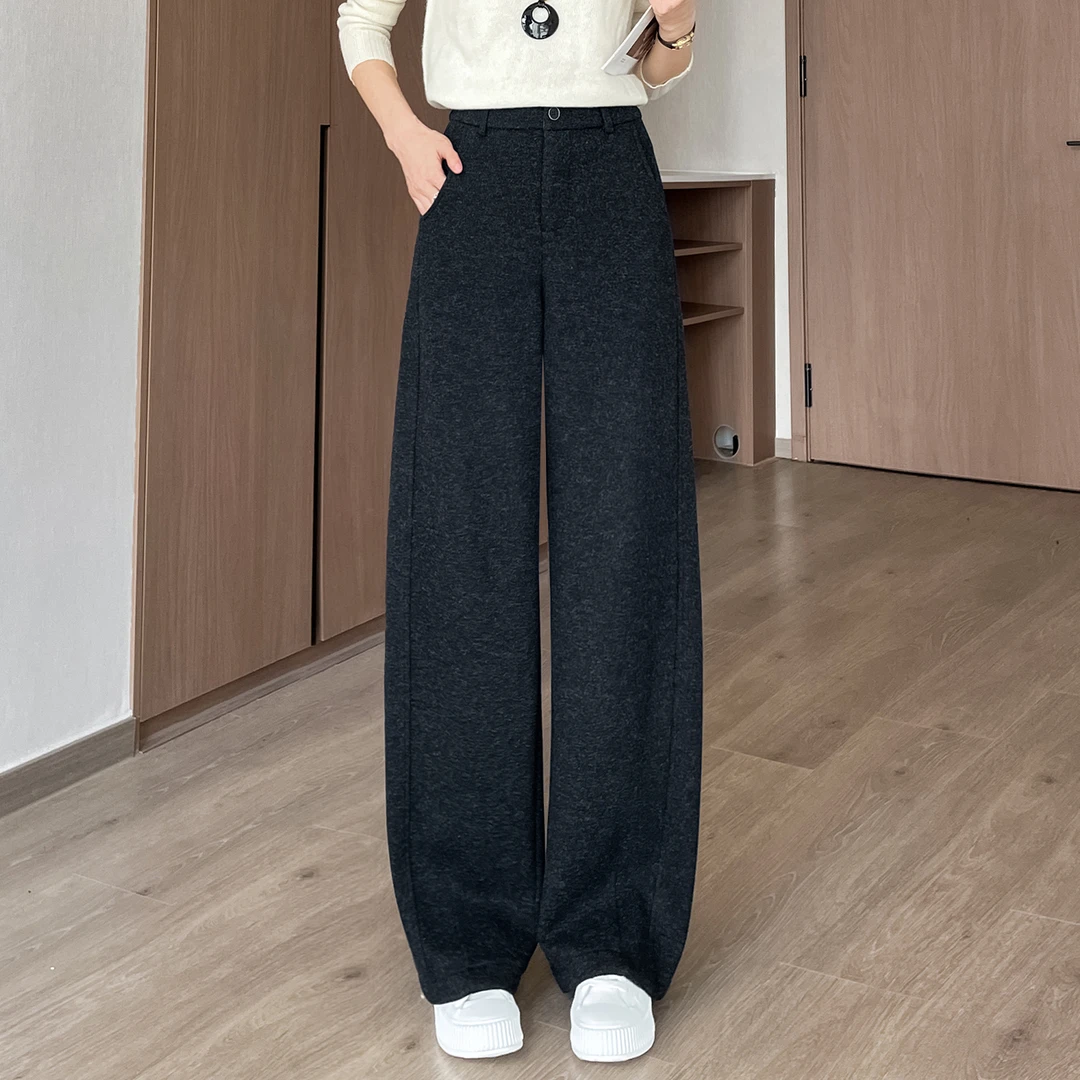 黑色羊毛阔腿裤女2025新款秋冬直筒西装裤冬季加绒加厚毛呢裤子