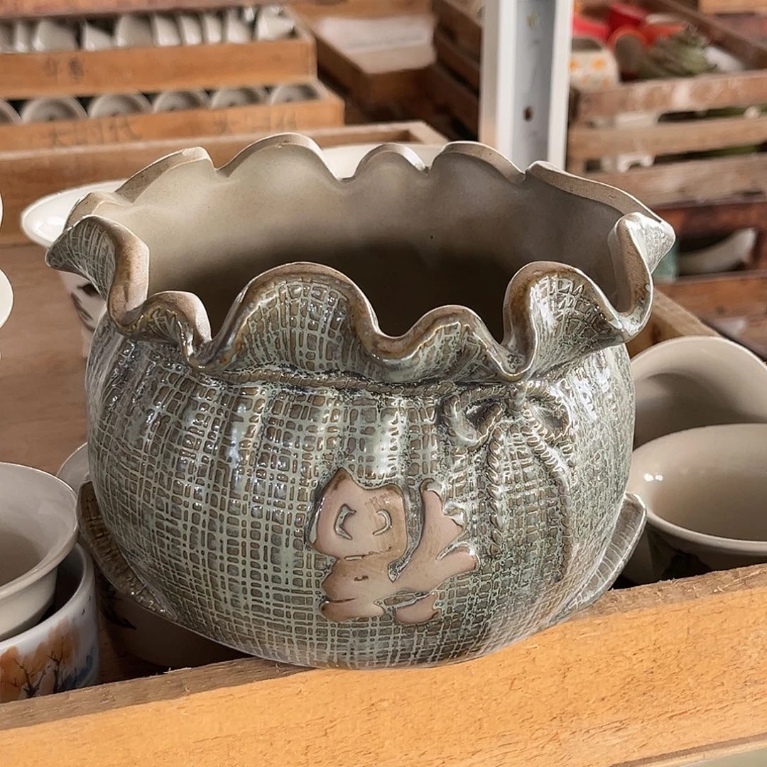 陶瓷绿植多肉微瑕花盆外口径：17*14*12