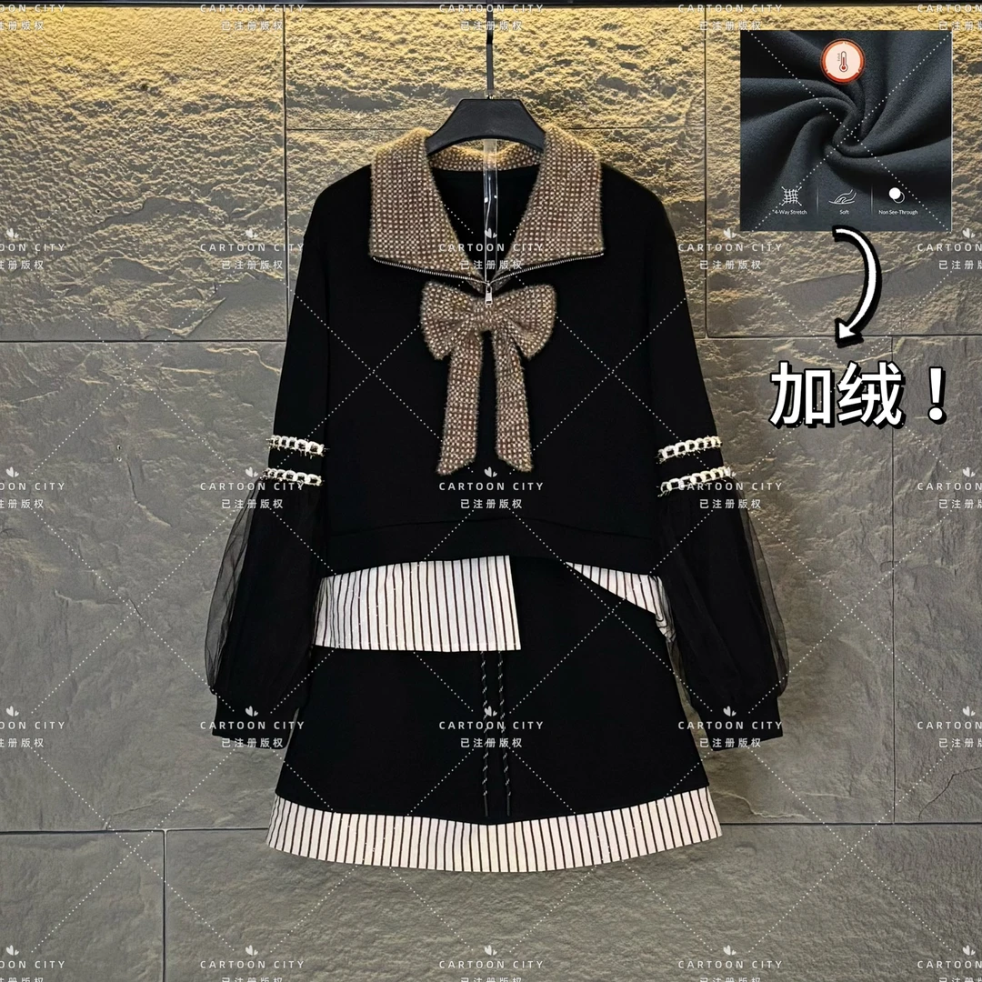 LLVD-B291【加绒】秋季新品<重工系列>长袖卫衣翻领重工套装两件套