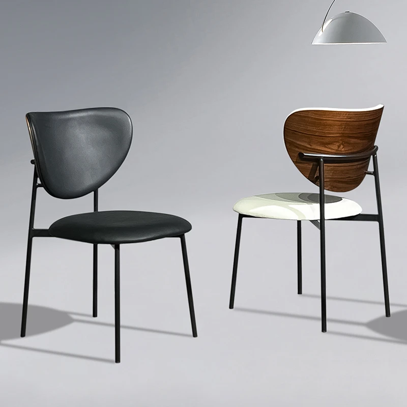 餐椅黑砂碳素钢胡桃木烤漆西皮家用简约极简餐厅创意（非现货）轻奢