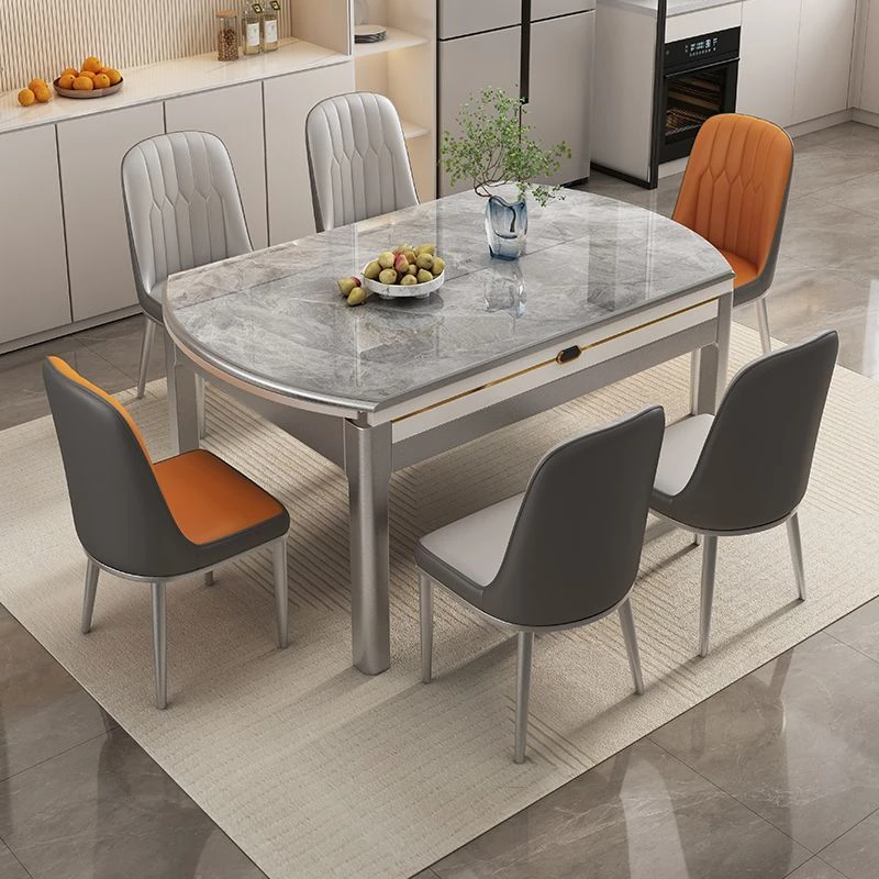 2025新款轻奢亮光岩板餐桌椅高端小户型伸缩折叠现代简约方圆家用