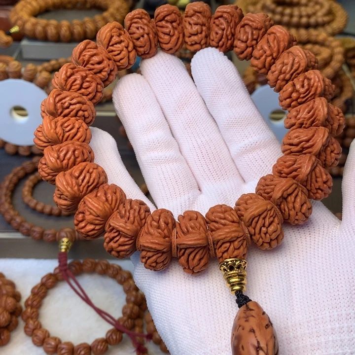 蓝***枫手串桃核秦岭龙纹