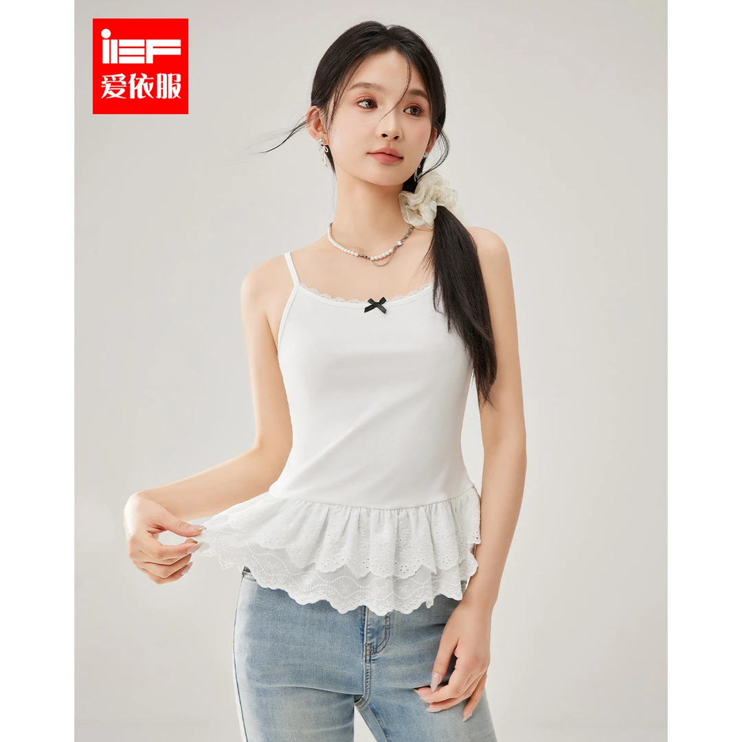 IEF/爱依服上衣2025夏季新款法式纯欲风蕾丝边外穿修身百搭吊带