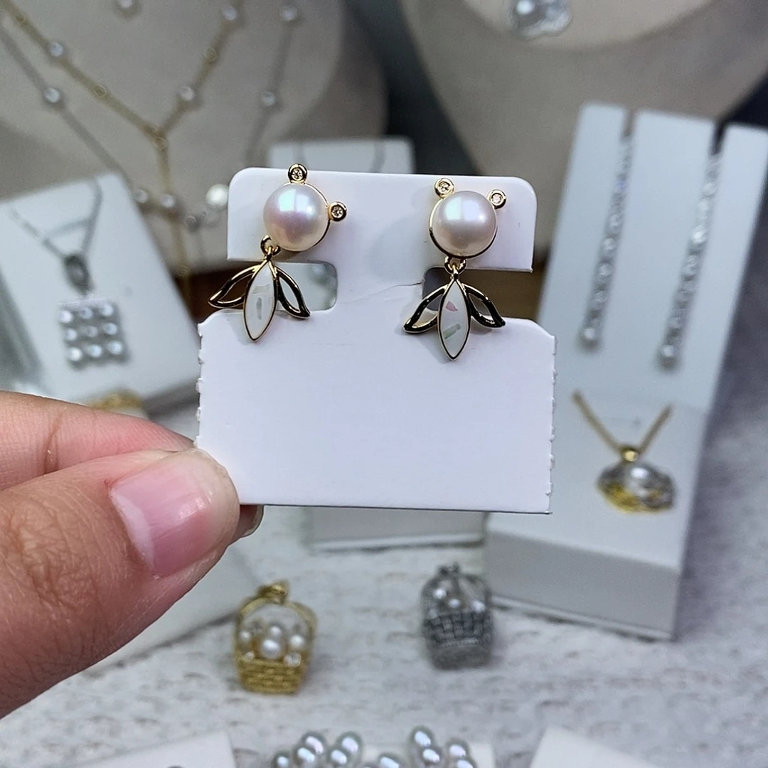 耳饰银S925镶嵌淡水珍珠