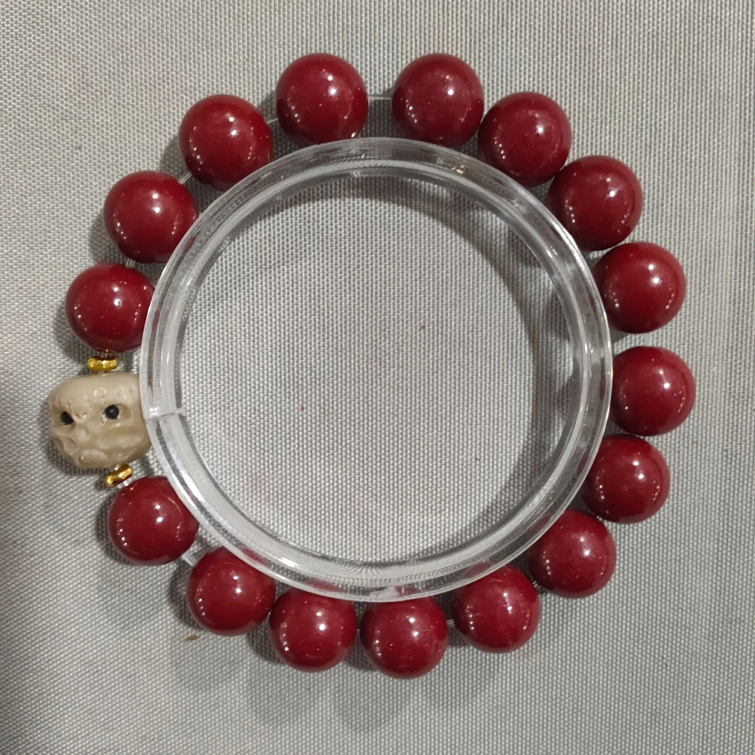 含辰砂工艺品A21  带阿呆卡1.2圆珠单圈手串（合成）