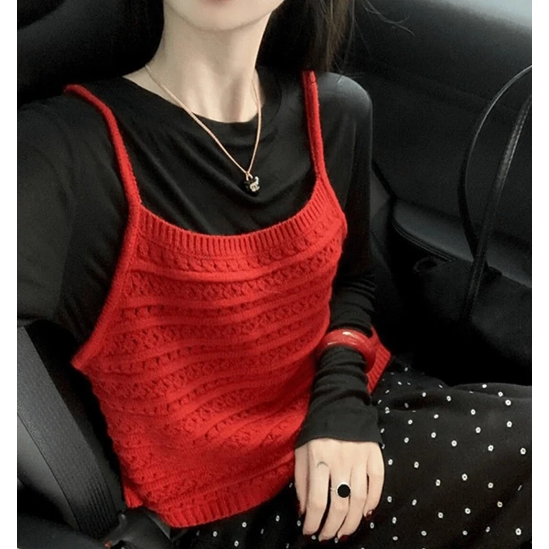 开春一整套新款气质百搭减龄长袖上衣针织背心吊带休闲阔腿裤