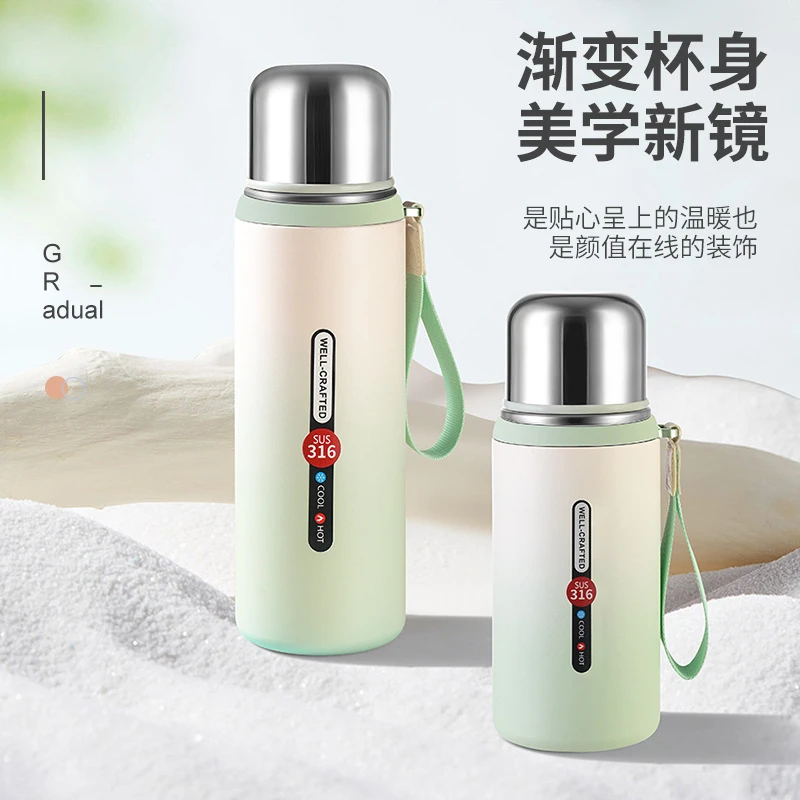 316不锈钢保温杯钢盖简约茶杯保温杯杯子女简约不锈钢双盖保温杯