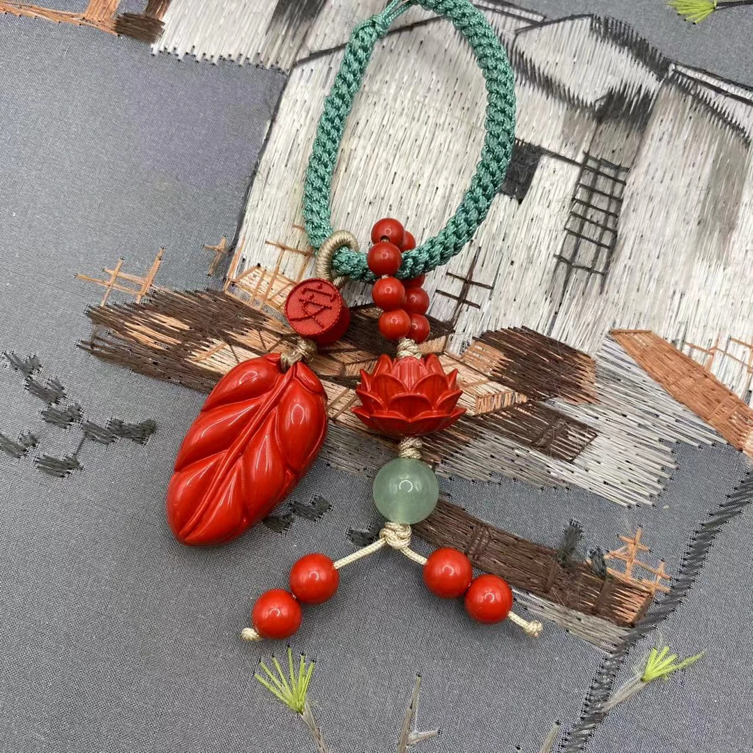 含辰砂工艺品【朱砂工厂】红砂设计款树叶钥匙扣