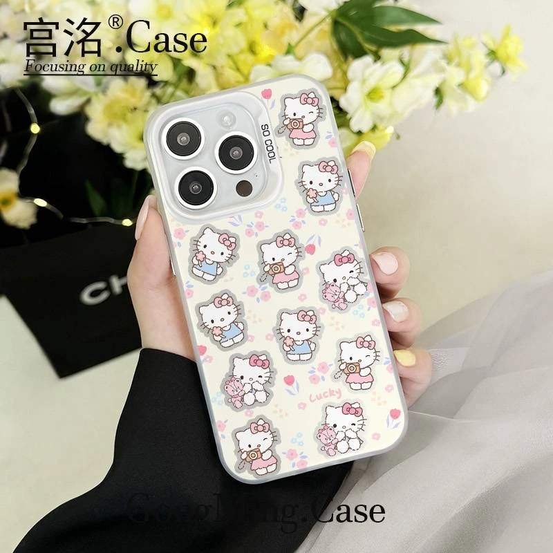 拍照KT小熊拼贴彩银壳适用于iPhone苹果16手机壳华为oppo小米手机