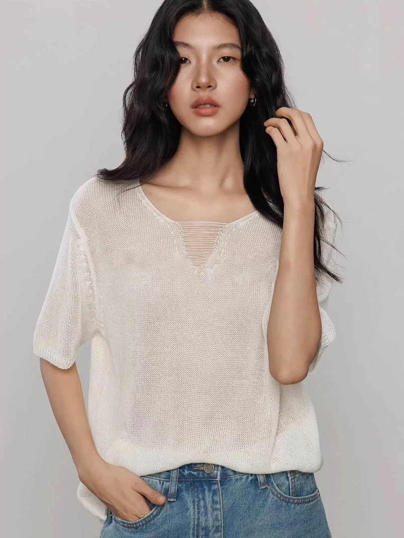 【热销•阿二推荐】25877夏季必备韩系百搭设计短袖（长57）