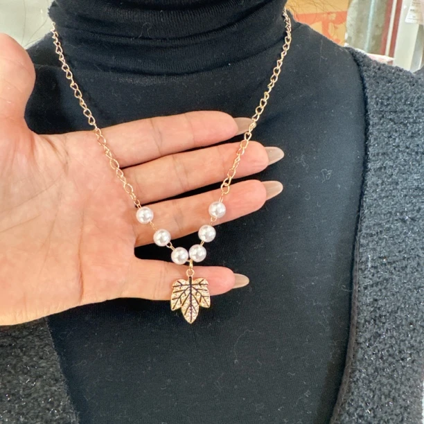 铁合金仿珍珠项链 毛衣链坠链精致编织时尚百搭耳钉仿珍珠