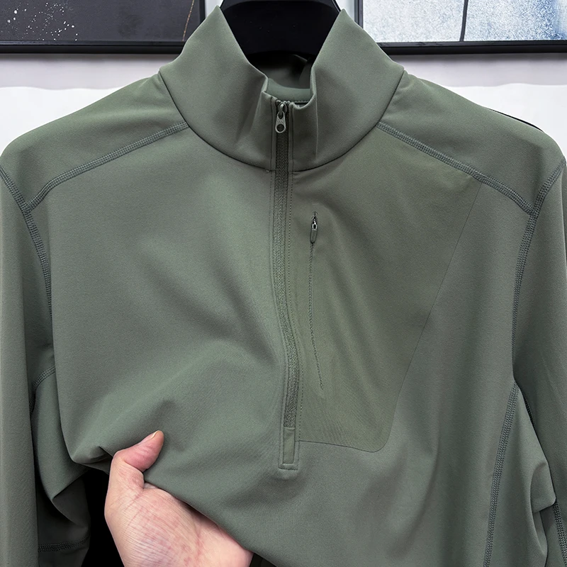 CATIA SELI秋季新款轻户外运动长袖t恤男士半拉链立领弹力打底衫