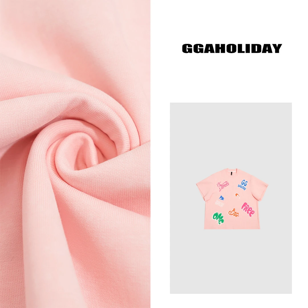 GGAHOLIDAY美式街头潮流宽松休闲情侣彩色字母短袖T恤上衣-152011