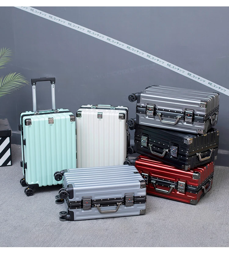 休闲登机箱万向轮高档网红锁扣纯色旅行箱拉杆箱行李箱夹层拉链袋