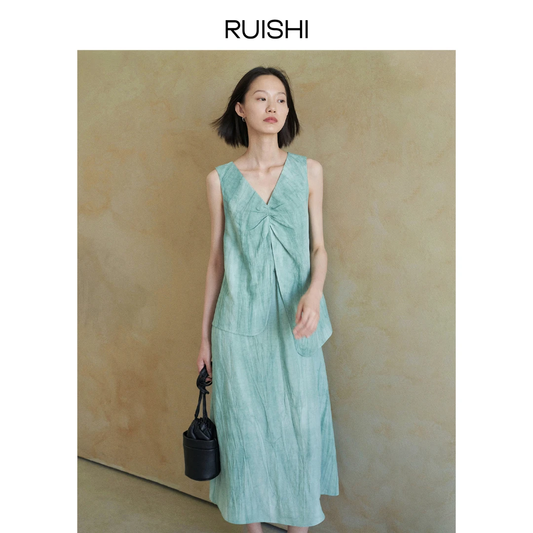 RUISHI芮时 夏日海盐亚麻假两件连衣裙女夏