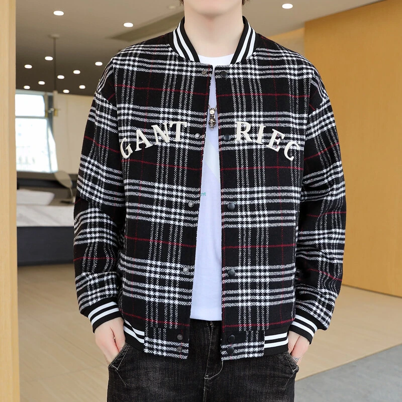 新款男士外套 春秋男装新款潮流修身呢子夹克外套时尚休闲百搭