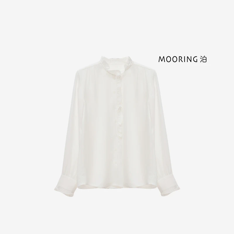 MOORING泊 天放系列 | 新款高级感醋酸木耳边白色衬衫