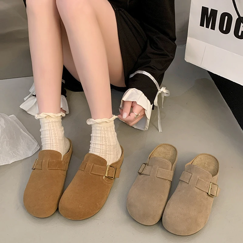 大码女鞋41-43宽胖脚复古包头半拖鞋女夏外穿时尚软底休闲勃肯鞋