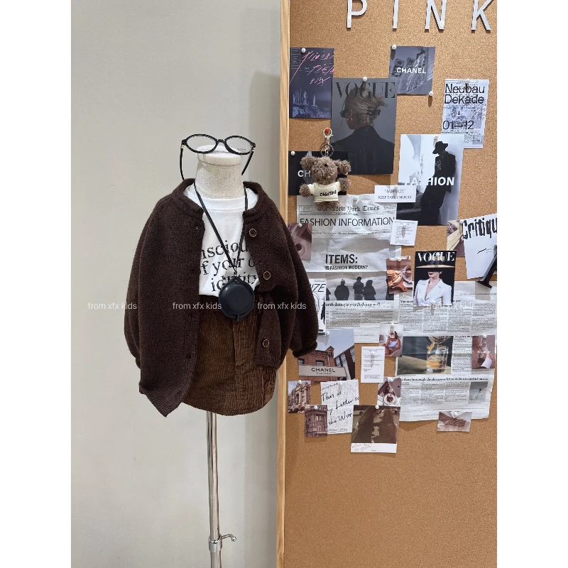 Bmy2025wt 女童2025秋冬新款韩版毛线开衫字母内搭百搭半裙套装