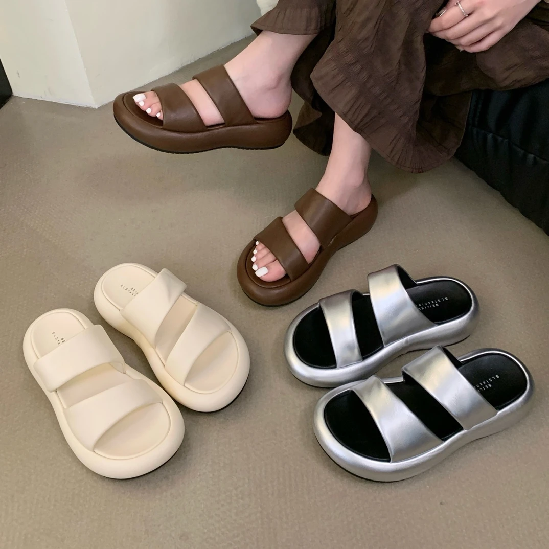 VEEFSHOW 6866-3 软底时尚休闲时装凉鞋女时尚一字式凉拖厚底