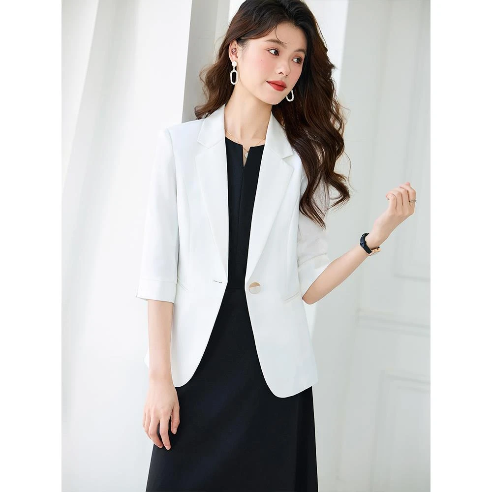 白色西装外套女士2025夏季新款高级感中袖西服连衣裙职业薄款休闲