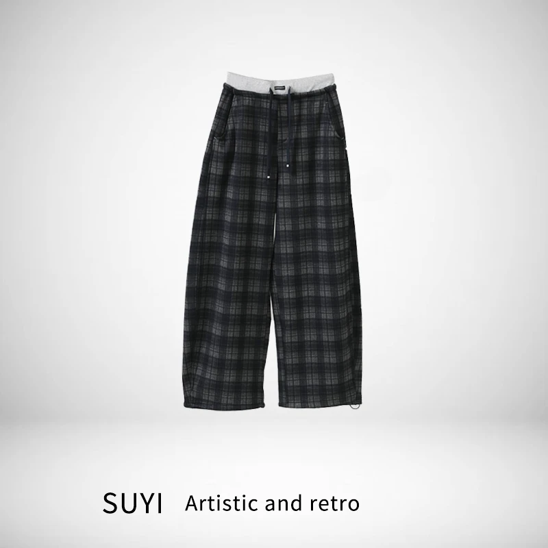 【SUYI原创高定】新款格子系绳休闲裤