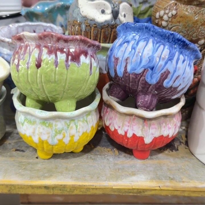 凑9块包邮，有孔，陶瓷花盆