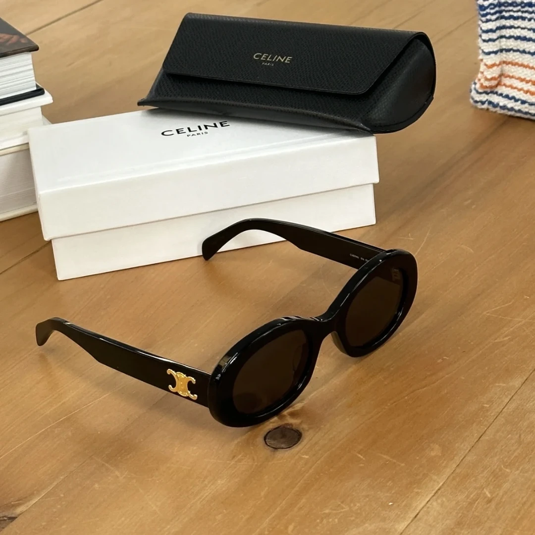 95新 Celine/思琳 只盒/爆款黑框鹅蛋型凯旋门墨镜