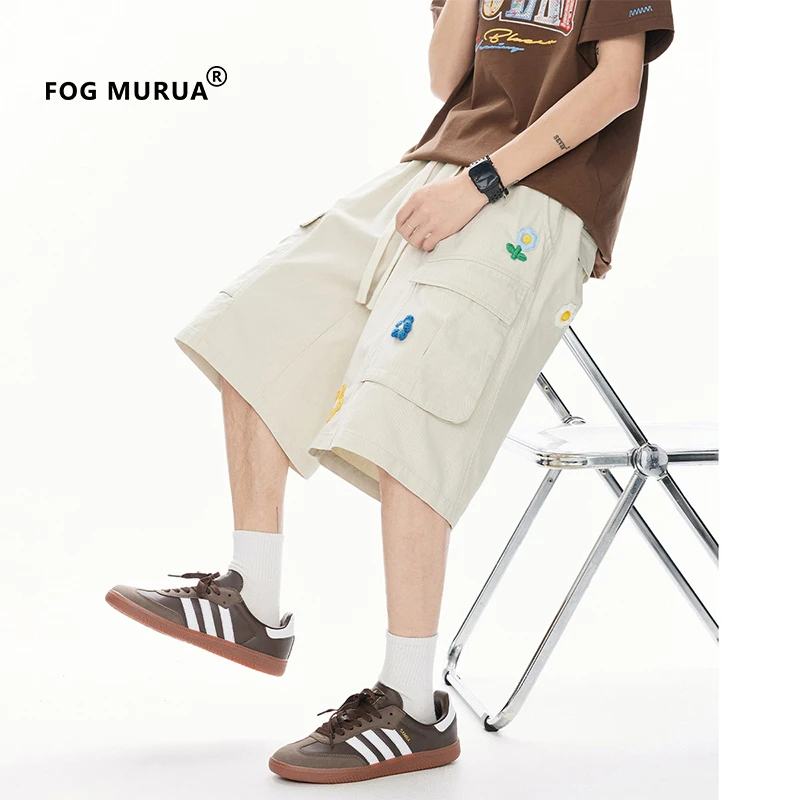 FOG MURUA纯棉水洗短裤男女花卉刺绣工装裤2025夏季新款美式裤子