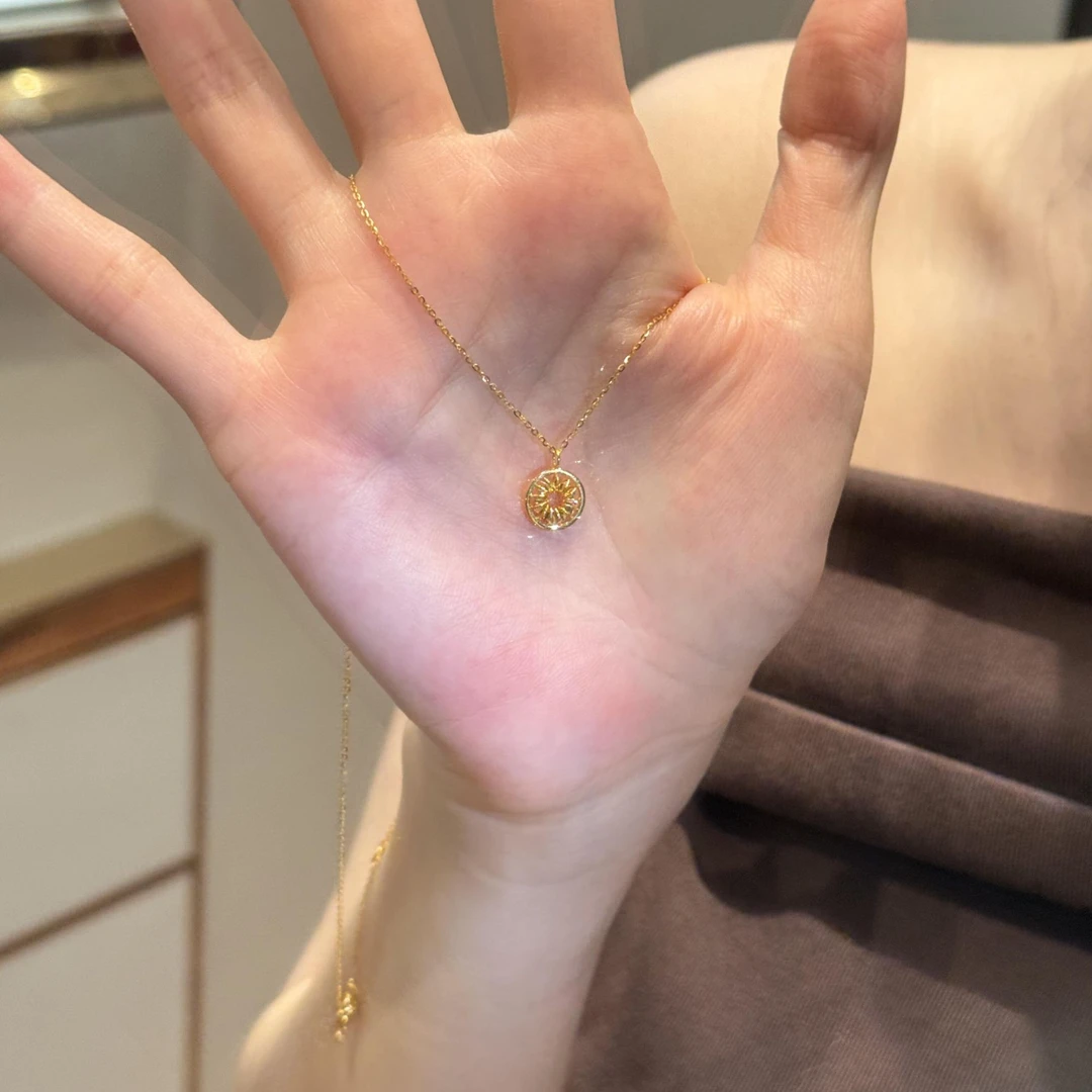 柯柒 钛钢项链 金色小太阳项链女轻奢小众气质设计感精美锁骨链