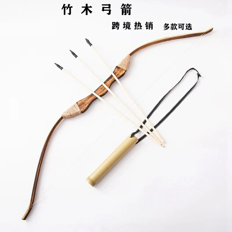 热销竹木拉弓射箭弓箭无杀伤力儿童十字弓户外射击套装玩具反曲弓
