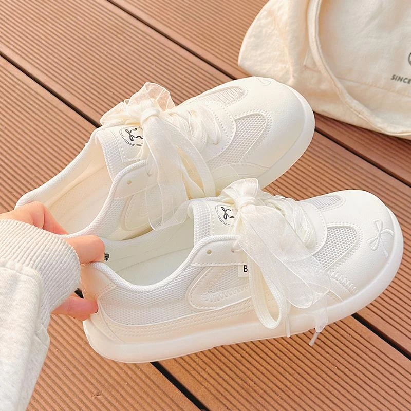 三福夏季透气网面小白鞋女2025新款德训鞋薄款软底不累脚帆布女鞋