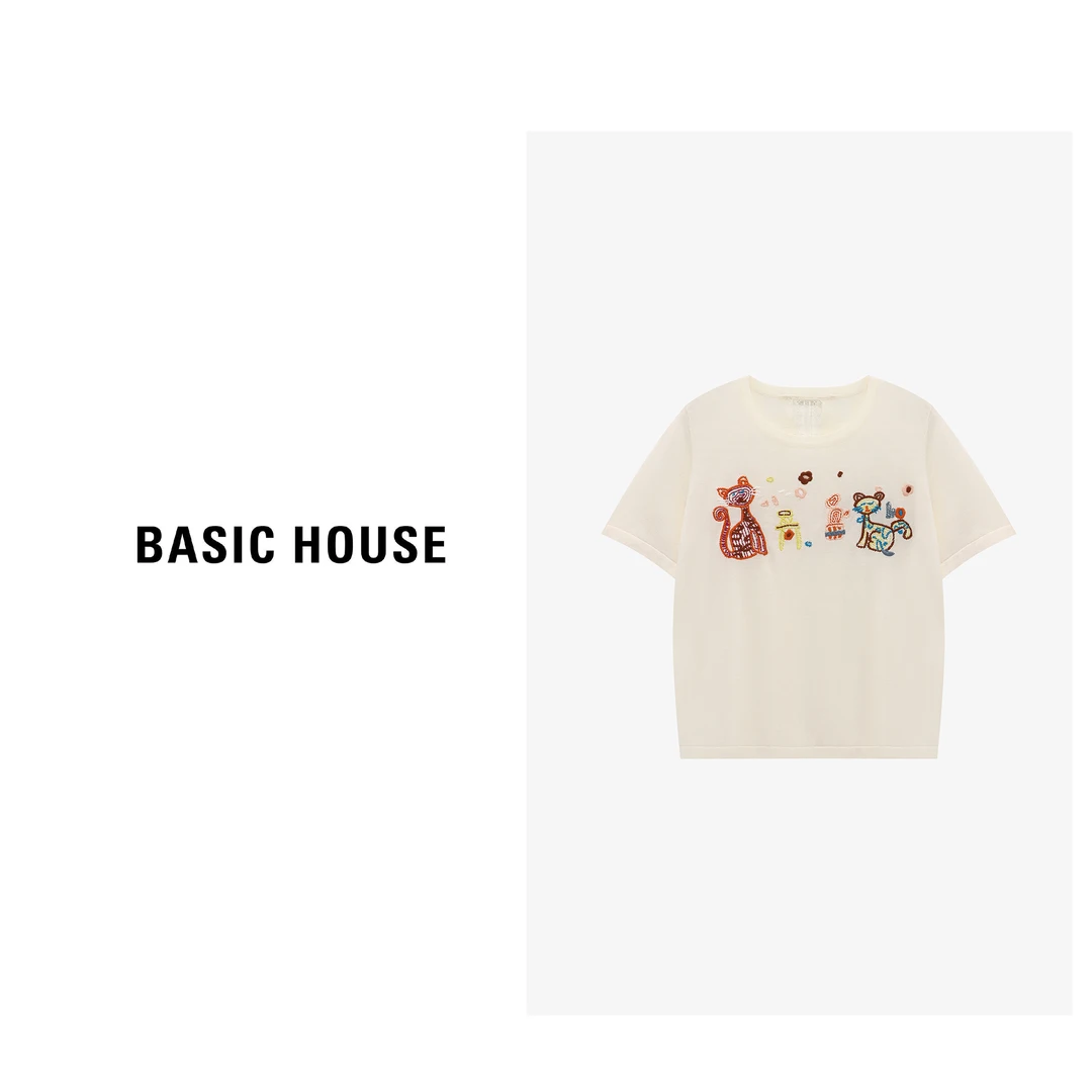 Basic House/百家好夏季舒适宽松时尚百搭短袖针织衫-B0625B5X262
