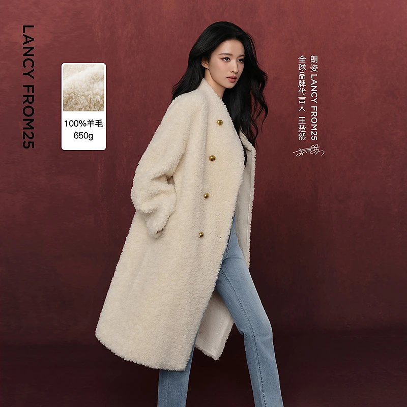 【王楚然同款】朗姿设计感仿皮草大衣2025年冬季新款