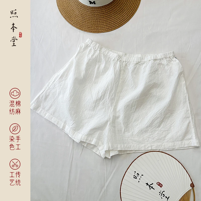 【照本堂男装】 棉麻内搭居家短裤30支松紧腰宽松休闲纯色短裤M2539