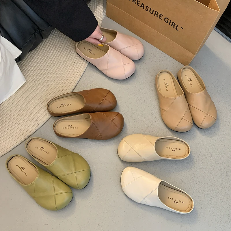 勃肯鞋女2025春季新款休闲耐磨包头半拖鞋一脚蹬懒人鞋百搭单鞋女