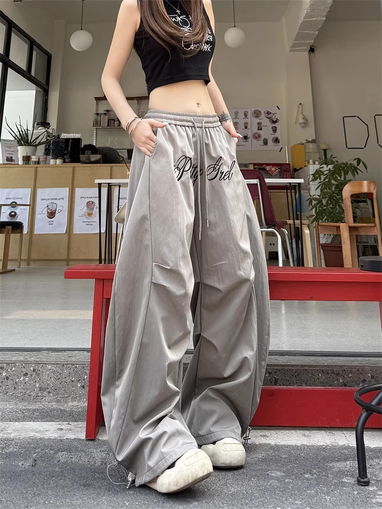 夏季抽绳阔腿休闲长裤女裤运动裤裤子宽松女款女孩夏季女士裤子
