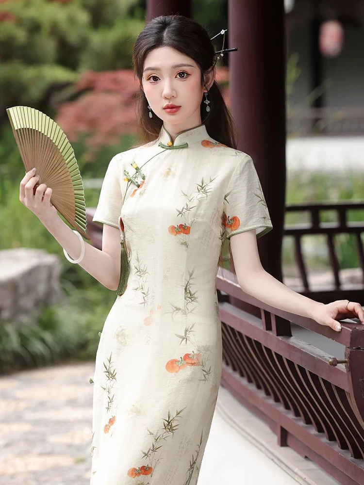 【2152 柿柿如意 】（侧三扣，没有吊坠）显瘦气质中国风旗袍长袖