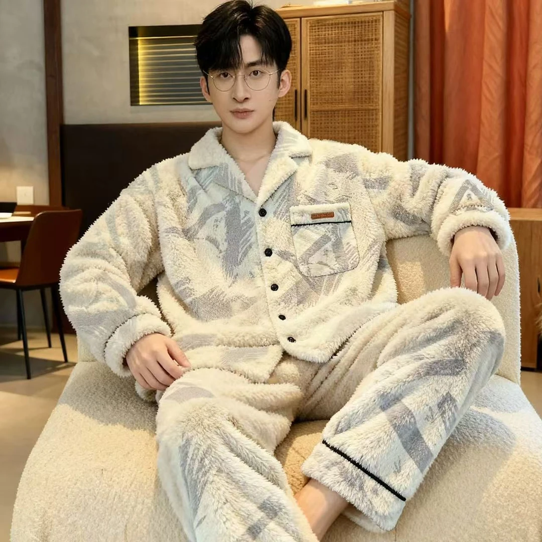 珊瑚绒睡衣男士秋冬季2025新款加绒加厚保暖法兰绒大学男生家居服