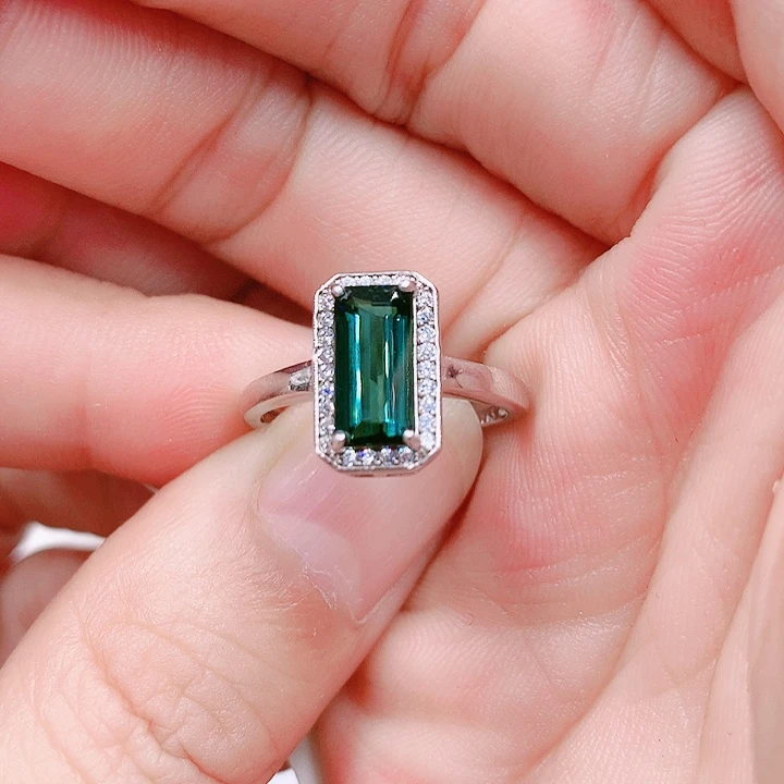 碧玺戒指银S925镶嵌5✖️10