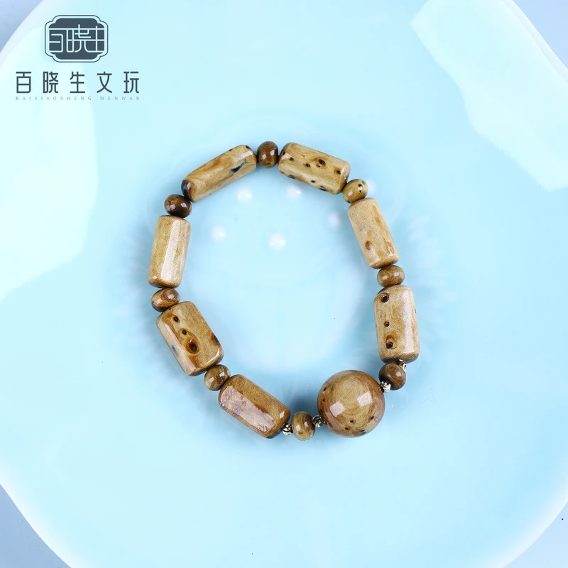 非金属木质手链 天然柳木 随型块块 搭配16mm圆珠 单圈手串