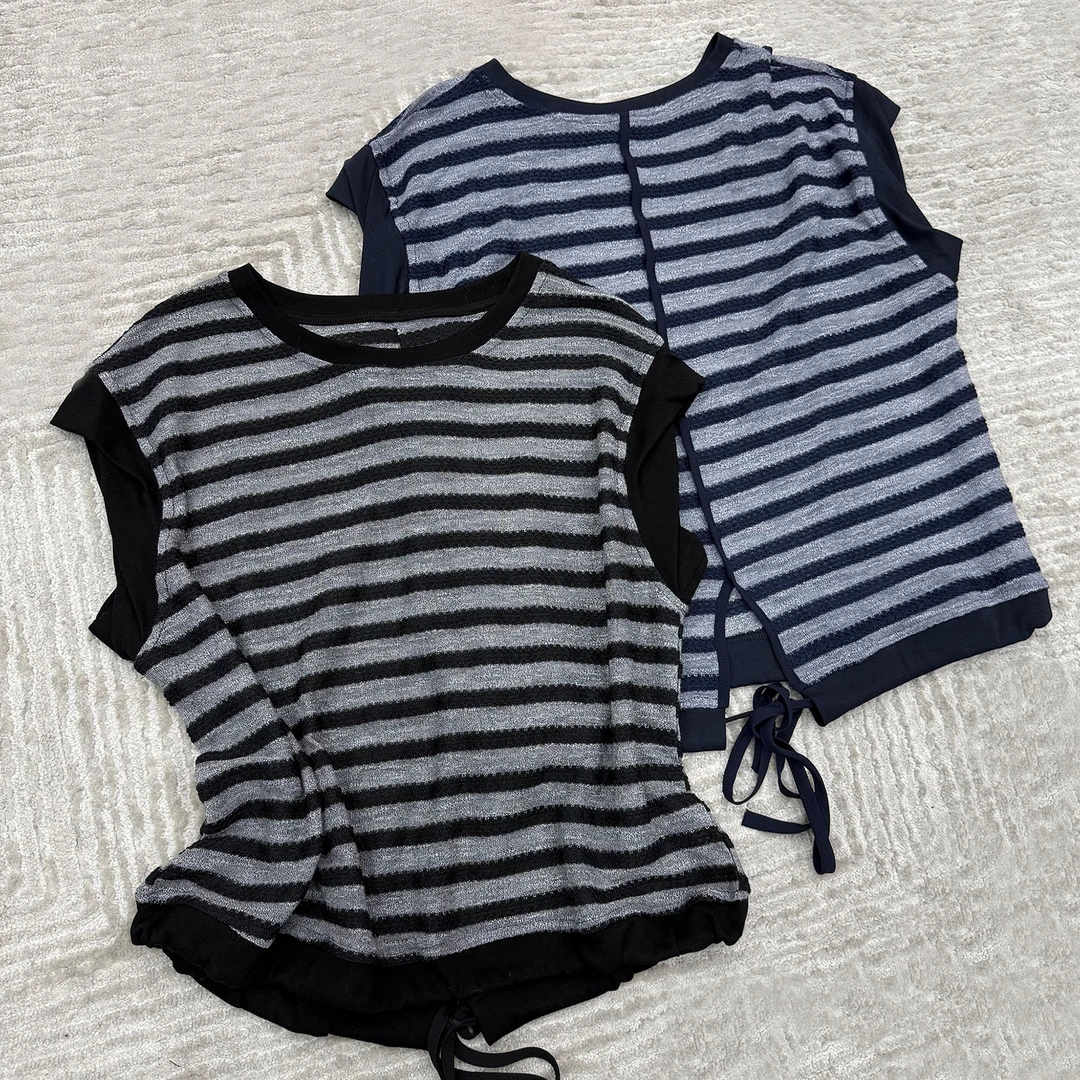 2025夏季新品时尚百搭修身显瘦法式洋气设计感女士短袖上衣8040