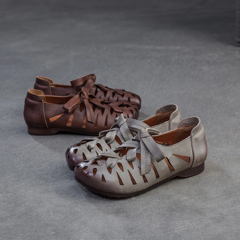 头层牛皮凉鞋女平底软底2025新款夏季镂空休闲单鞋洞洞透气真皮潮